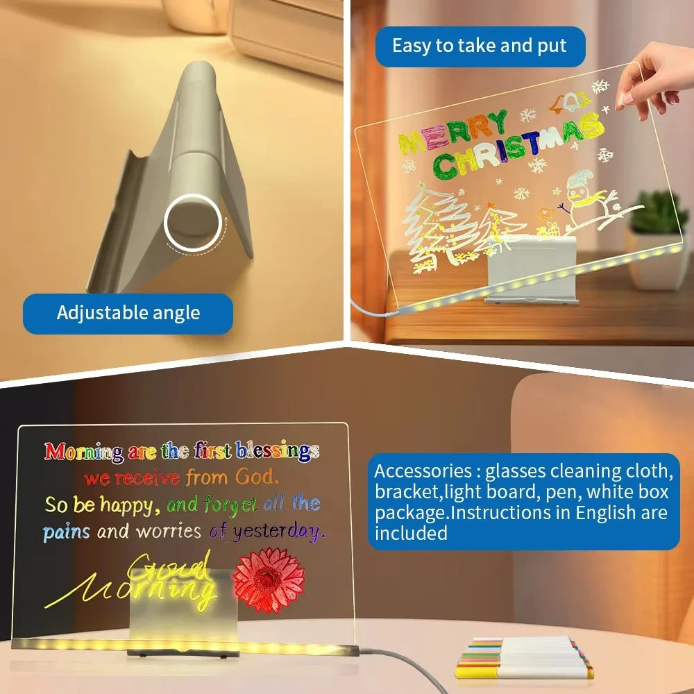Kids LED Acrylic Drawing Board with Light-Up Display & Colorful Pens