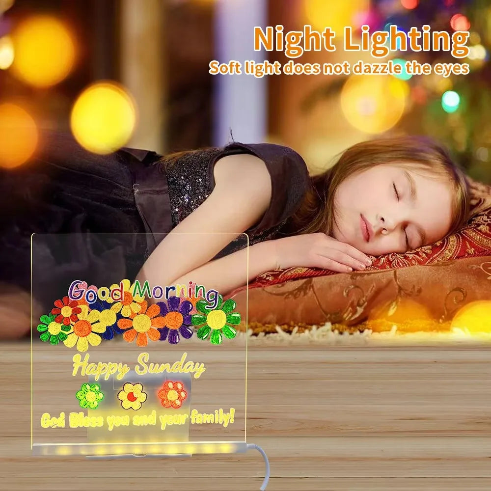Kids LED Acrylic Drawing Board with Light-Up Display & Colorful Pens