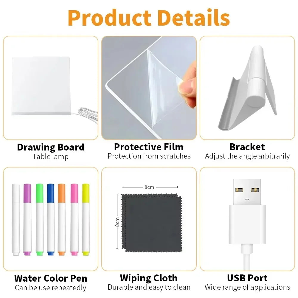 Kids LED Acrylic Drawing Board with Light-Up Display & Colorful Pens