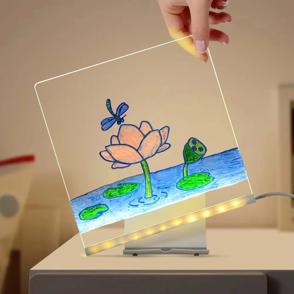 Kids LED Acrylic Drawing Board with Light-Up Display & Colorful Pens
