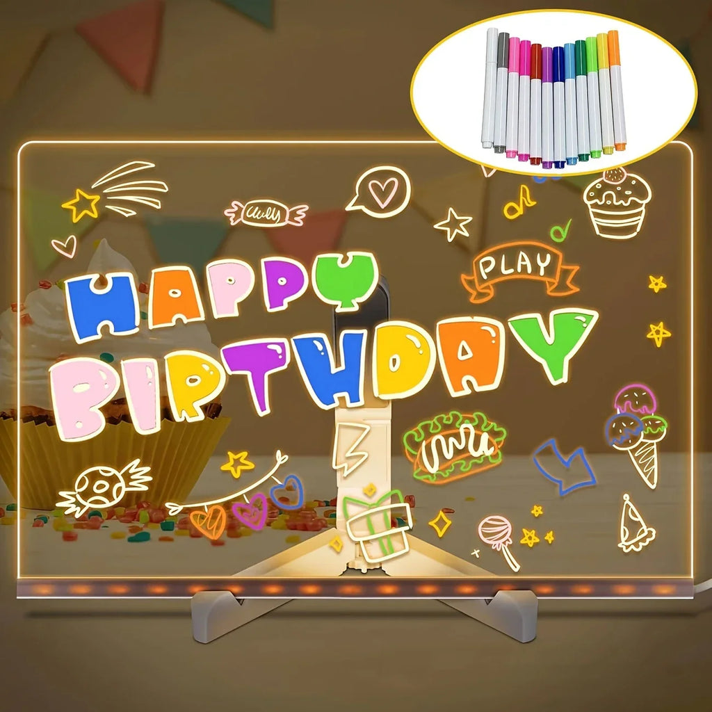 Kids LED Acrylic Drawing Board with Light-Up Display & Colorful Pens