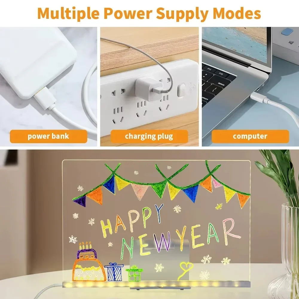 Kids LED Acrylic Drawing Board with Light-Up Display & Colorful Pens